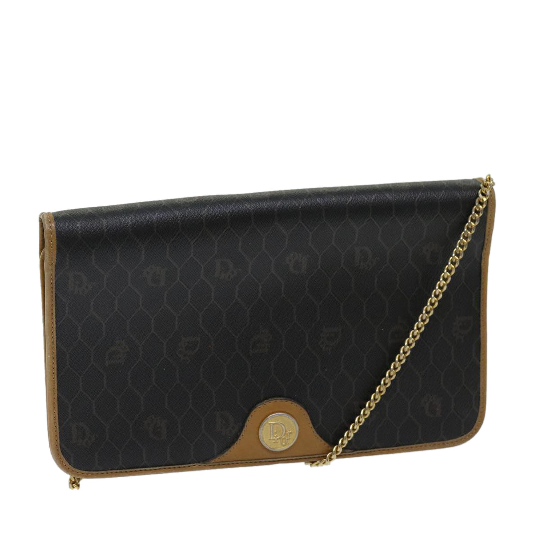 CHRISTIAN Top quality Dior Honeycomb Canvas Chain Shoulder Bag PVC Black Auth ti1598