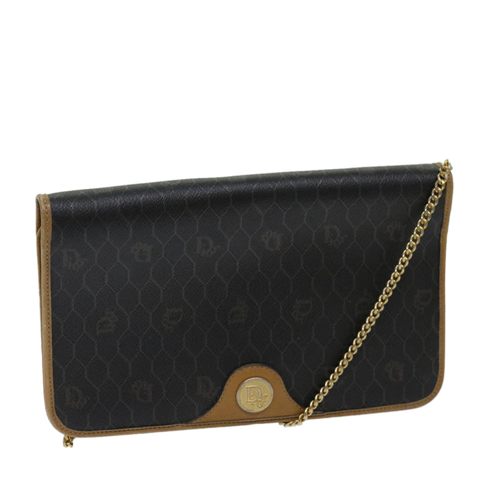 CHRISTIAN Top quality Dior Honeycomb Canvas Chain Shoulder Bag PVC Black Auth ti1598