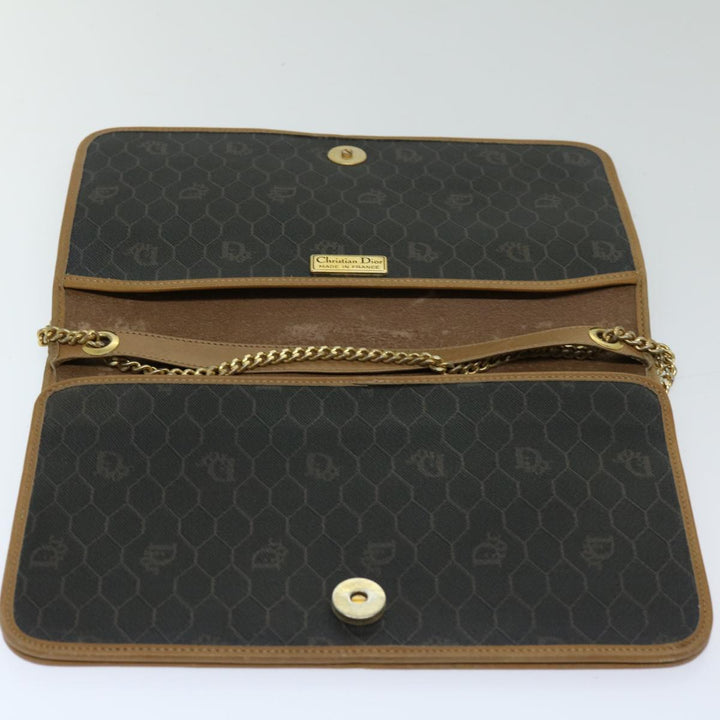 CHRISTIAN Top quality Dior Honeycomb Canvas Chain Shoulder Bag PVC Black Auth ti1598