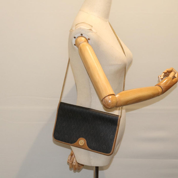 CHRISTIAN Top quality Dior Honeycomb Canvas Chain Shoulder Bag PVC Black Auth ti1598