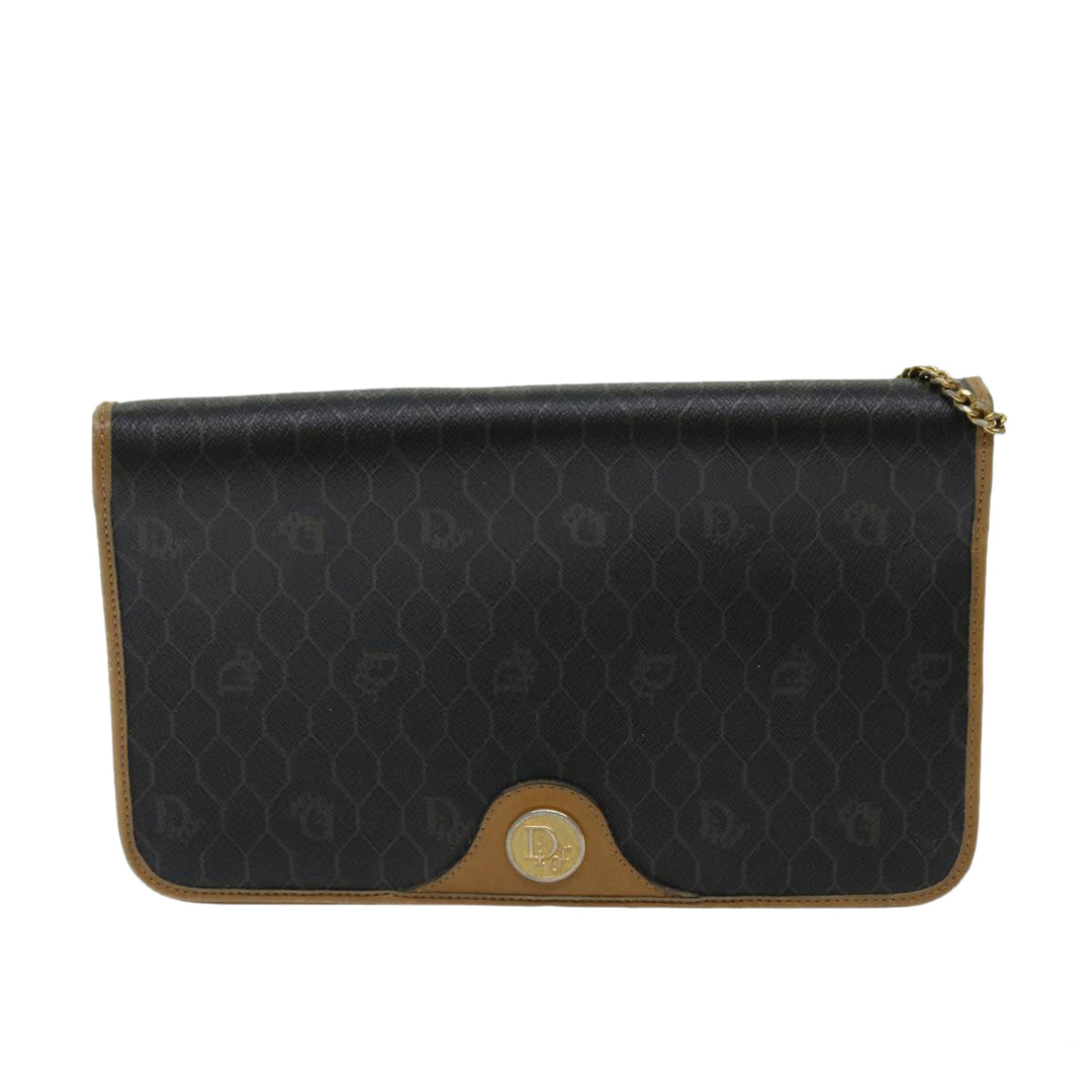 CHRISTIAN Top quality Dior Honeycomb Canvas Chain Shoulder Bag PVC Black Auth ti1598
