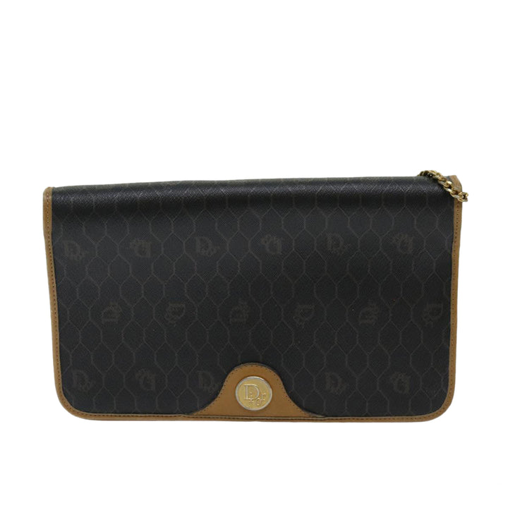 CHRISTIAN Top quality Dior Honeycomb Canvas Chain Shoulder Bag PVC Black Auth ti1598