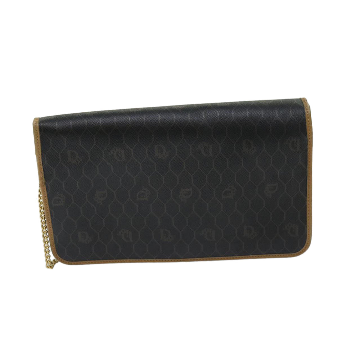CHRISTIAN Top quality Dior Honeycomb Canvas Chain Shoulder Bag PVC Black Auth ti1598