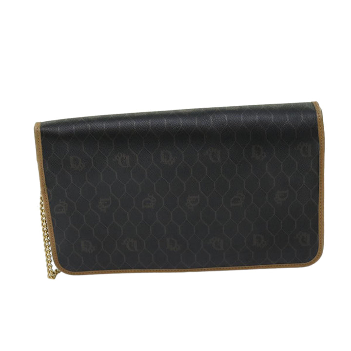 CHRISTIAN Top quality Dior Honeycomb Canvas Chain Shoulder Bag PVC Black Auth ti1598