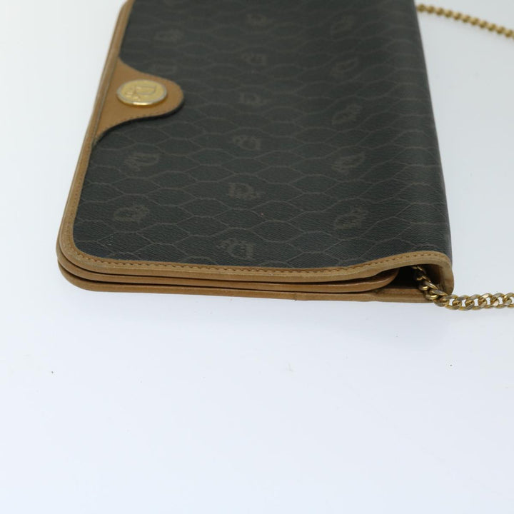 CHRISTIAN Top quality Dior Honeycomb Canvas Chain Shoulder Bag PVC Black Auth ti1598