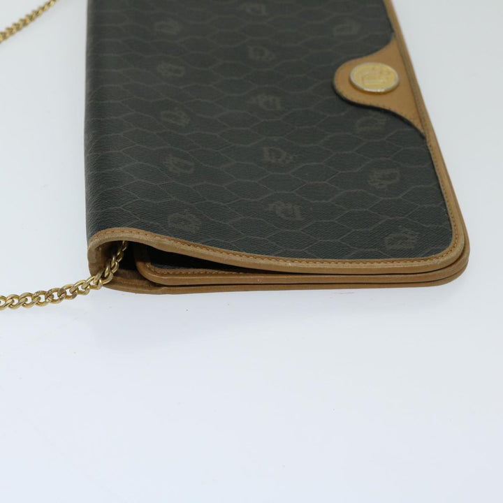 CHRISTIAN Top quality Dior Honeycomb Canvas Chain Shoulder Bag PVC Black Auth ti1598