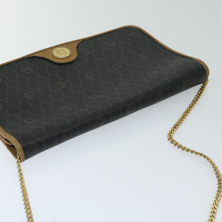 CHRISTIAN Top quality Dior Honeycomb Canvas Chain Shoulder Bag PVC Black Auth ti1598