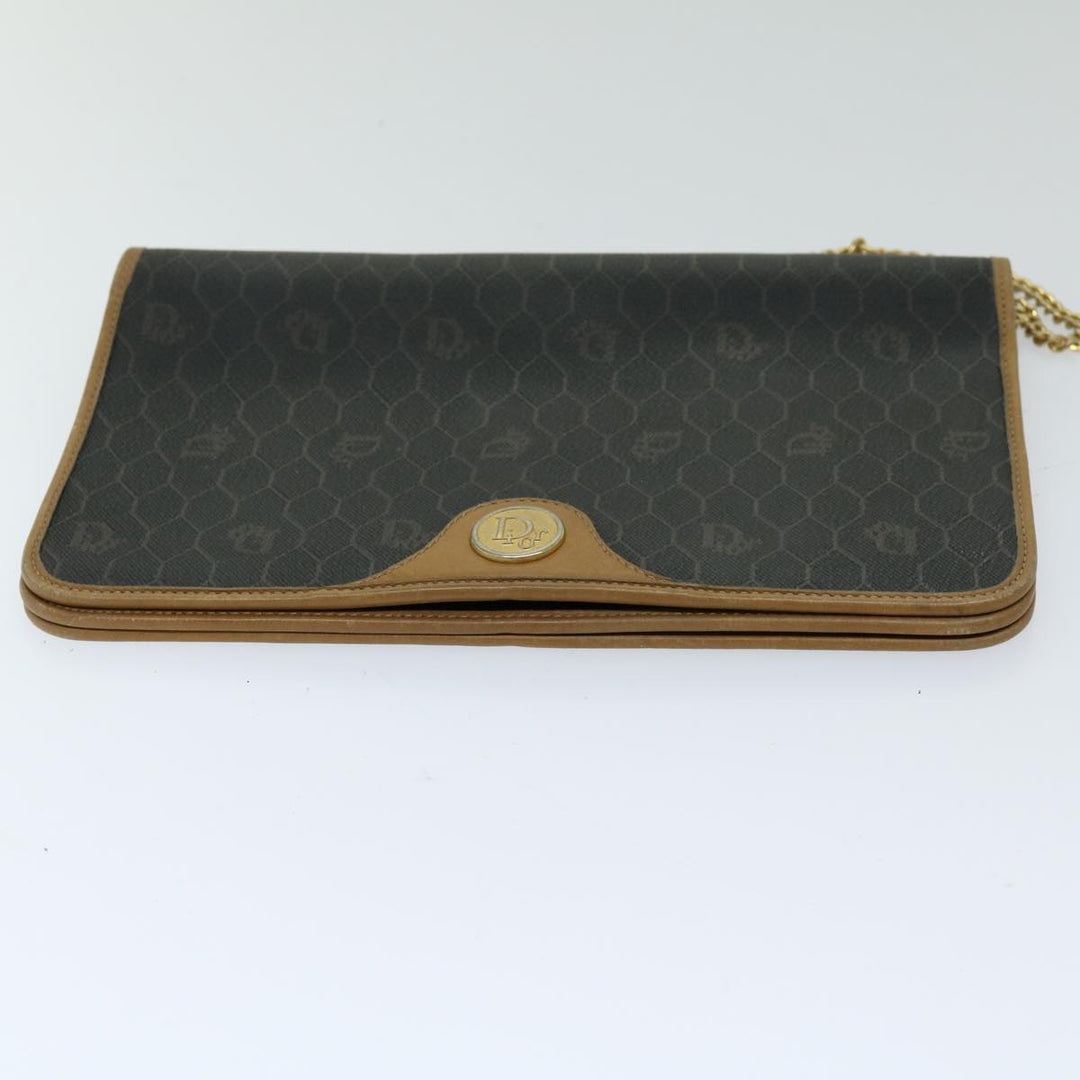 CHRISTIAN Top quality Dior Honeycomb Canvas Chain Shoulder Bag PVC Black Auth ti1598