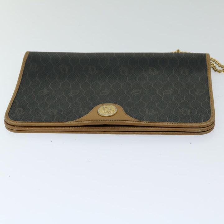 CHRISTIAN Top quality Dior Honeycomb Canvas Chain Shoulder Bag PVC Black Auth ti1598