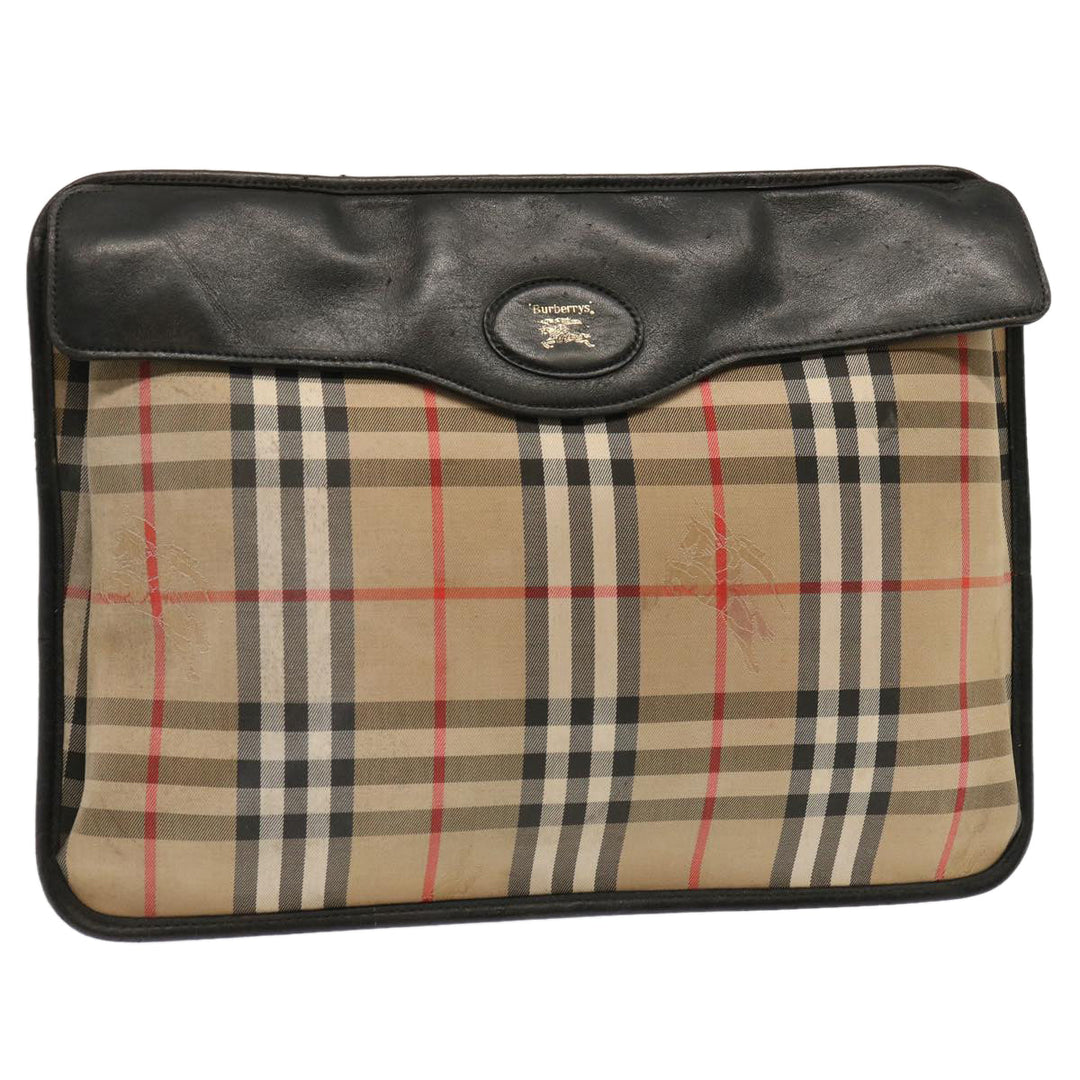 BurberrySs Nova Check Clutch Bag Canvas Beige Auth ti1616