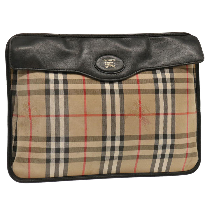 BurberrySs Nova Check Clutch Bag Canvas Beige Auth ti1616
