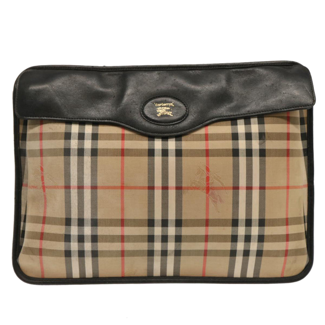 BurberrySs Nova Check Clutch Bag Canvas Beige Auth ti1616