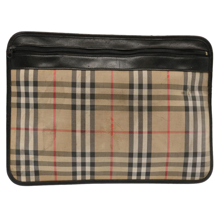BurberrySs Nova Check Clutch Bag Canvas Beige Auth ti1616