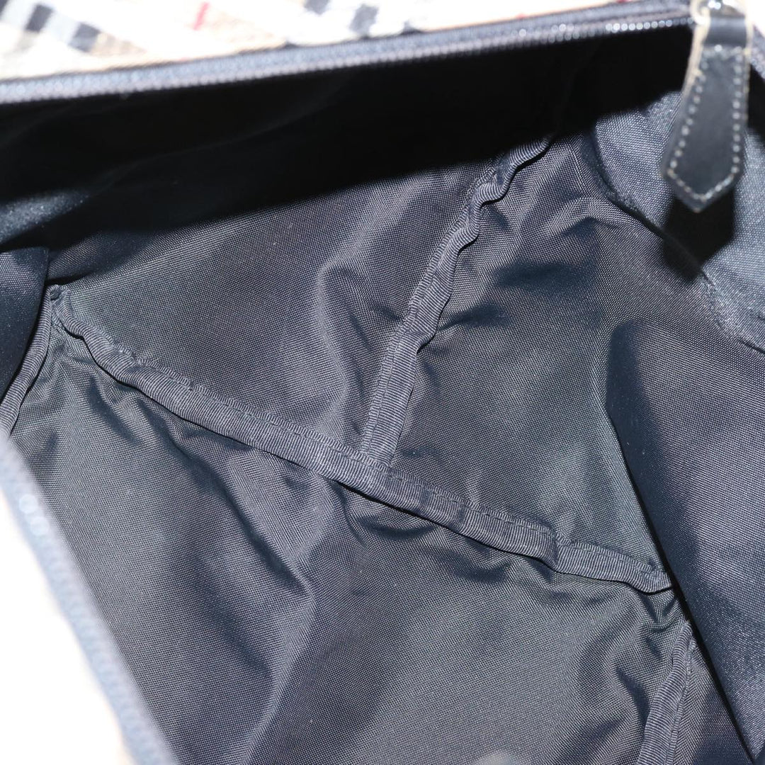 Top Quality BURBERRYSs Nova Check Blue Label Hand Bag Nylon Beige Auth ti1621