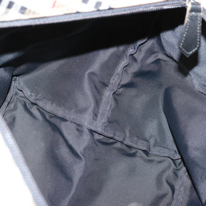 Top Quality BURBERRYSs Nova Check Blue Label Hand Bag Nylon Beige Auth ti1621