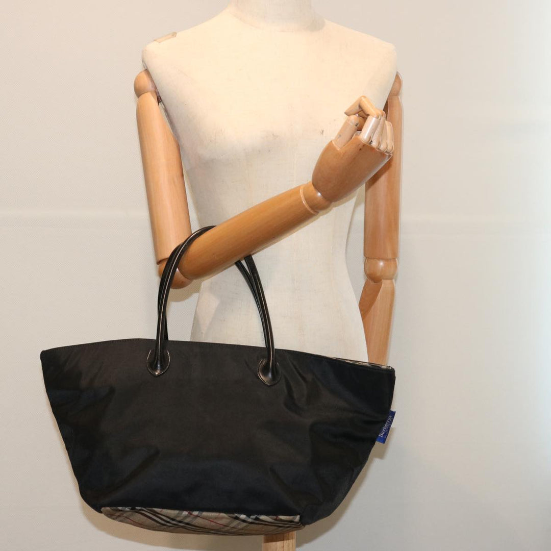 BurberrySs Nova Check Blue Label Hand Bag Nylon Beige Auth ti1621