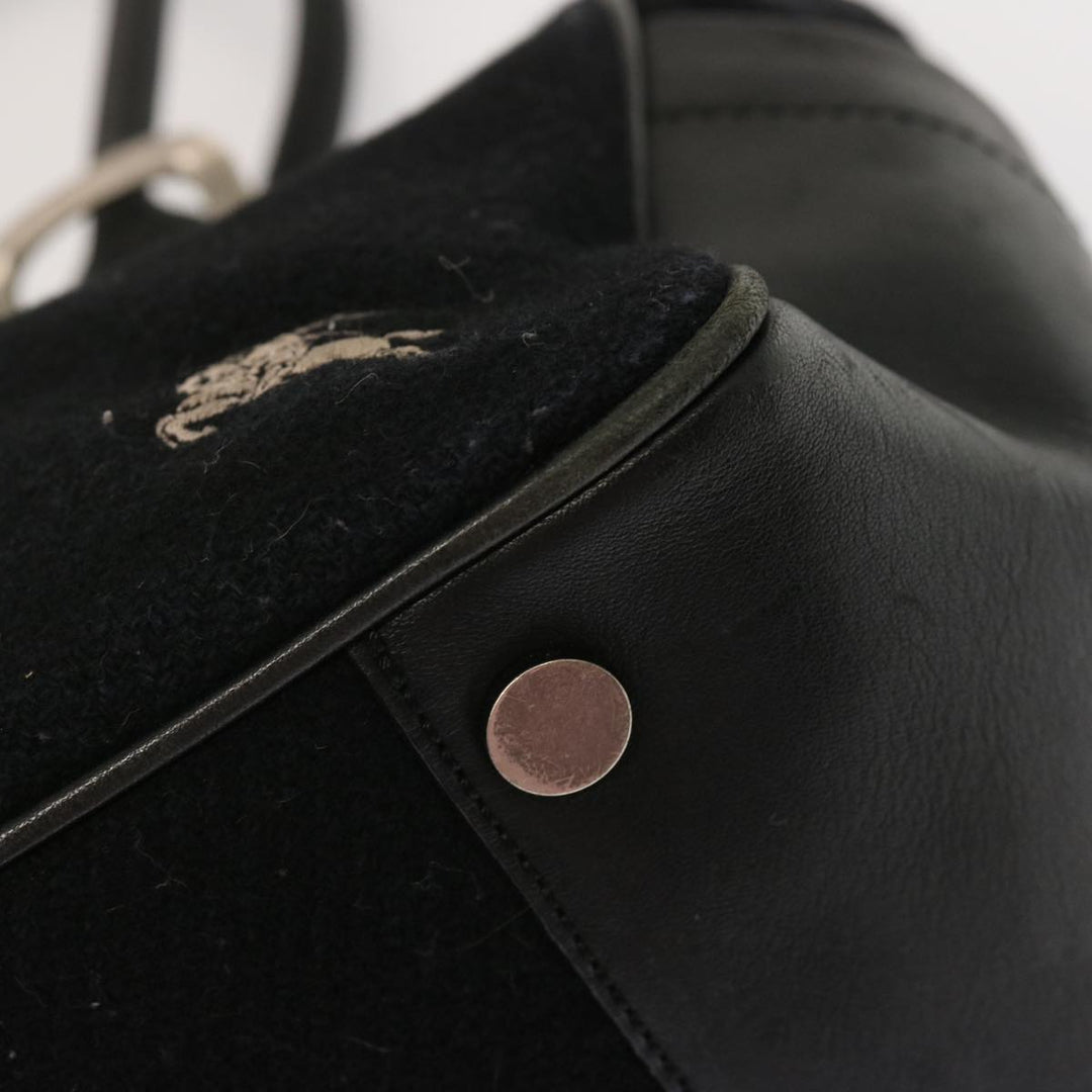 Burberry Blue Label Hand Bag Wool Black Auth ti1622