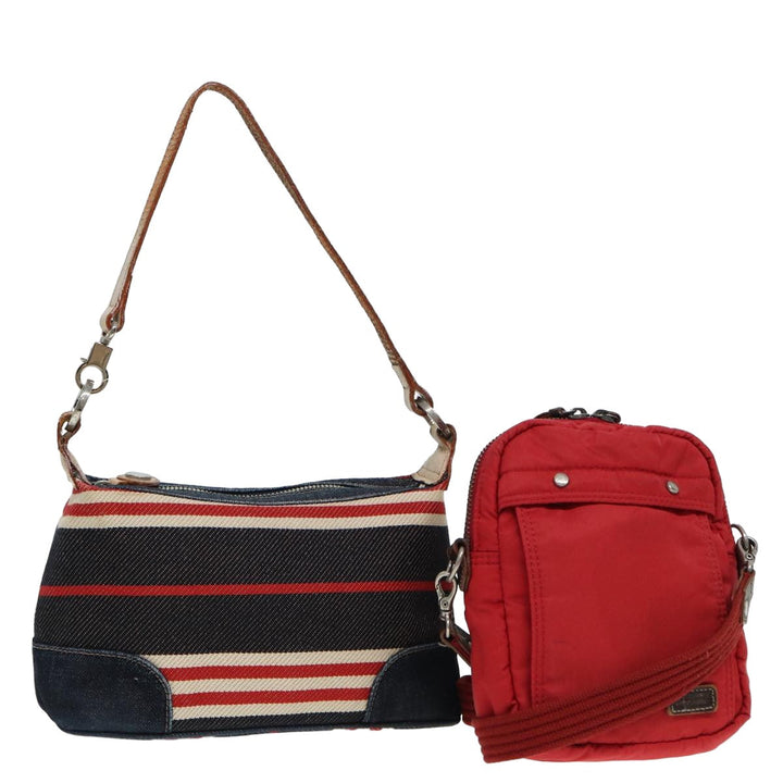 Burberry Blue Label Shoulder Bag Canvas nylon 2Set Navy Red Auth ti1767