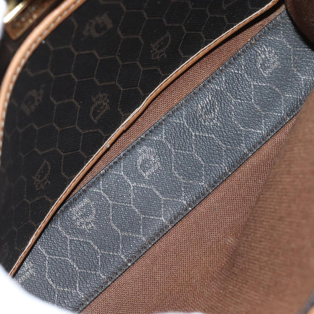 CHRISTIAN Top quality Dior Honeycomb Canvas Clutch Bag PVC Leather Black Brown Auth ti1770