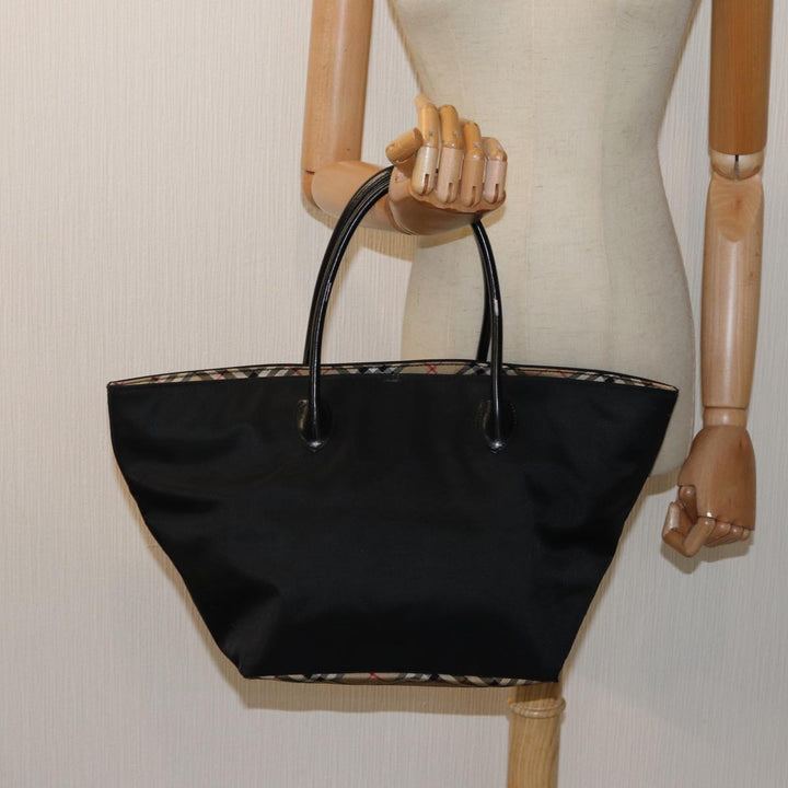 BurberrySs Nova Check Blue Label Hand Bag Canvas Black Auth ti1775