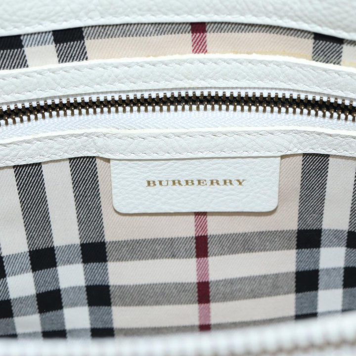 Burberry Hand Bag Leather White Auth ti1784