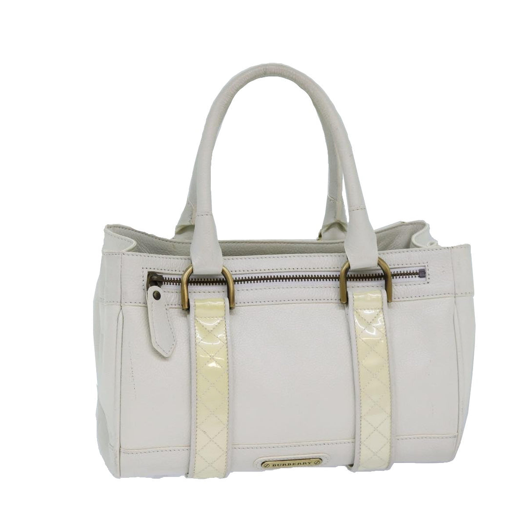 Burberry Hand Bag Leather White Auth ti1784