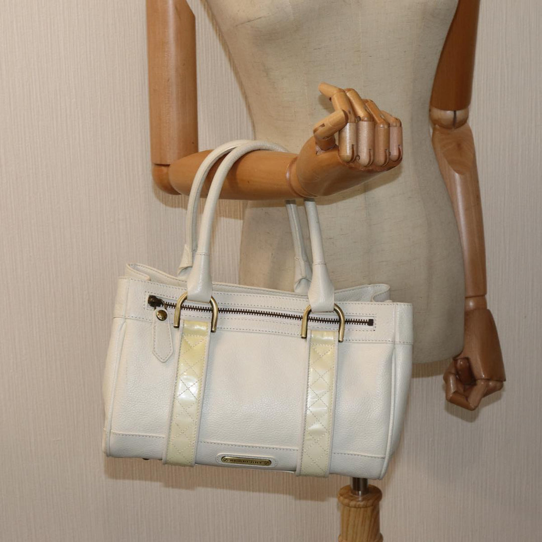 Burberry Hand Bag Leather White Auth ti1784