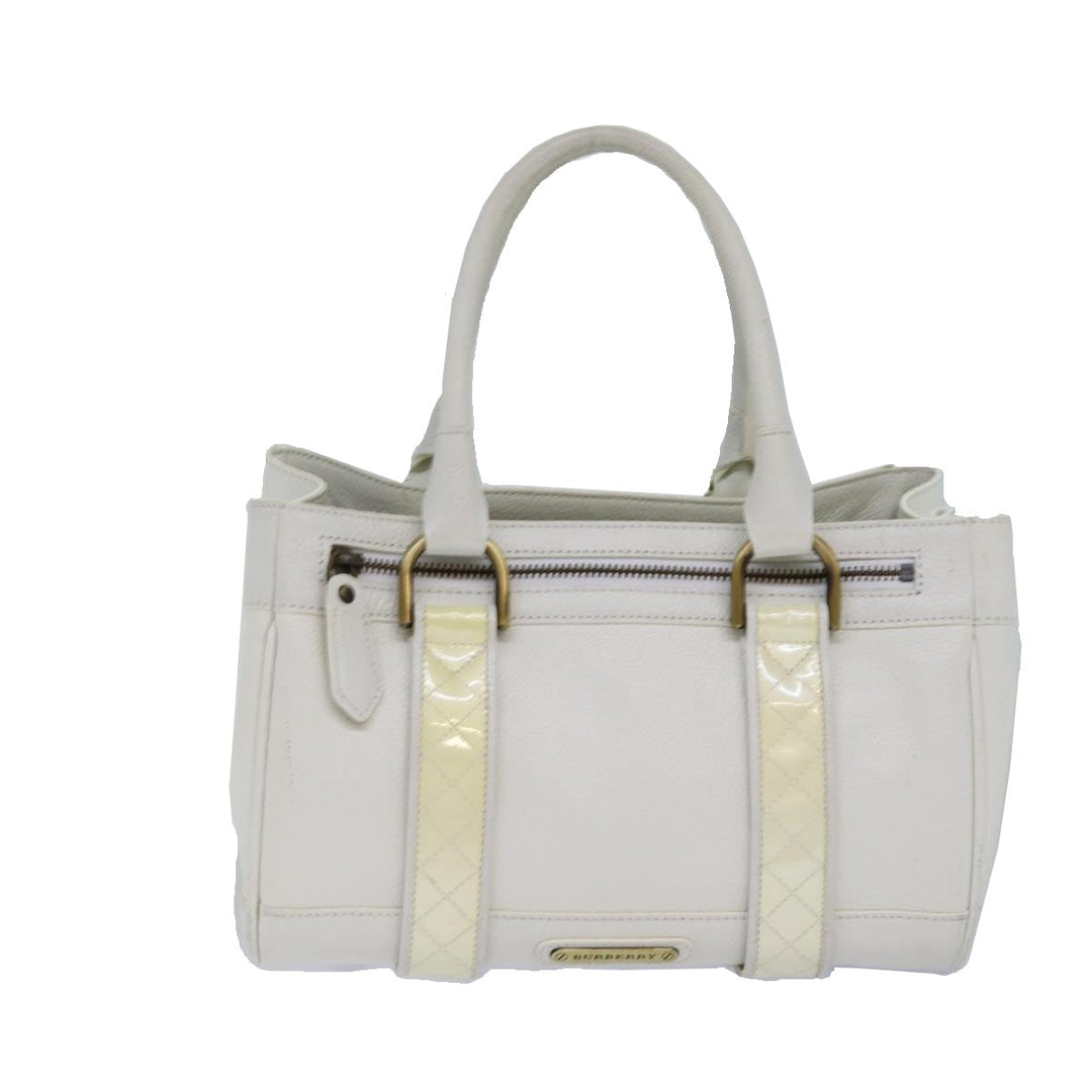 Burberry Hand Bag Leather White Auth ti1784