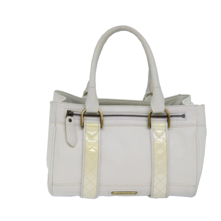 Burberry Hand Bag Leather White Auth ti1784