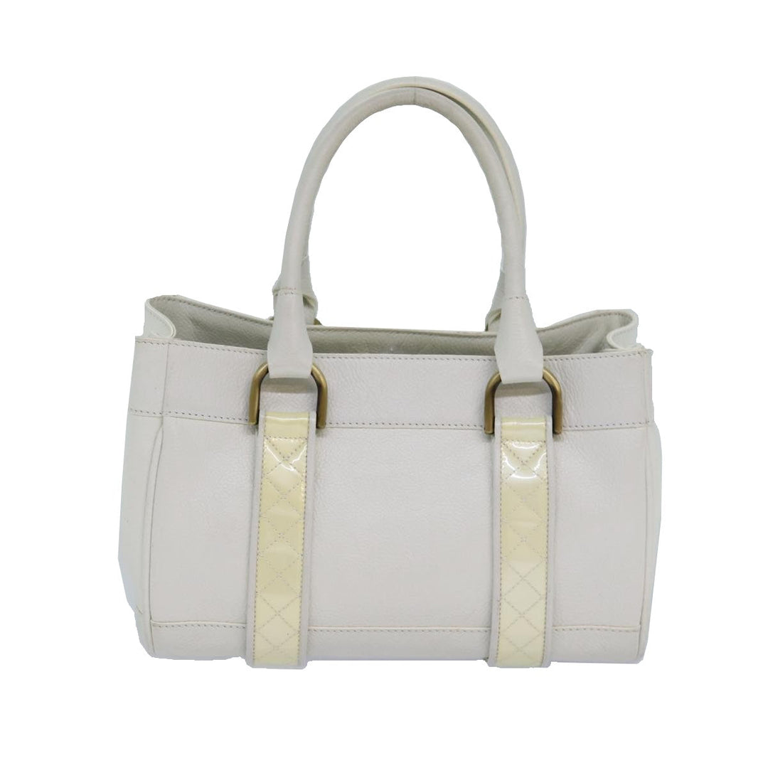 Burberry Hand Bag Leather White Auth ti1784