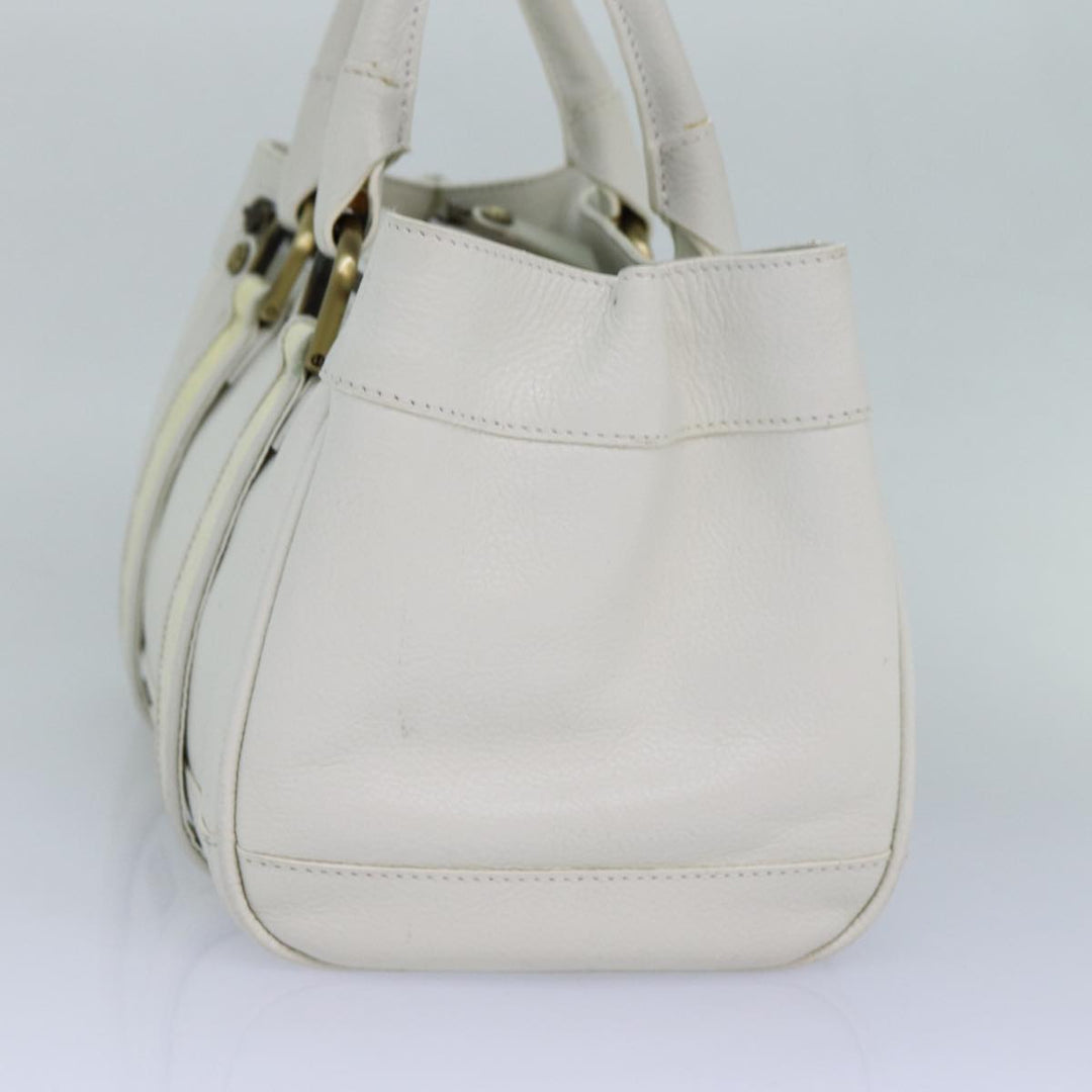 Burberry Hand Bag Leather White Auth ti1784