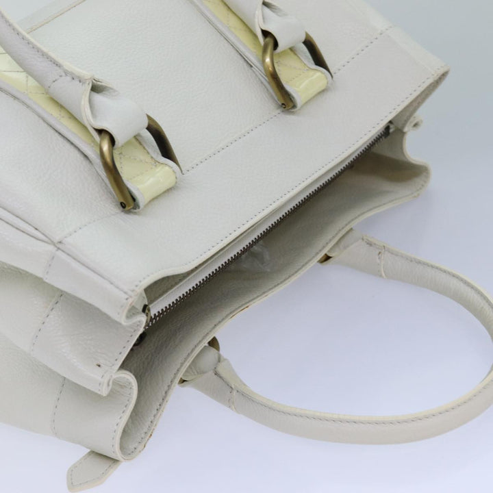Burberry Hand Bag Leather White Auth ti1784