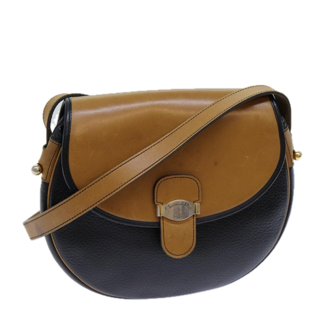 CHRISTIAN Top quality Dior Shoulder Bag Leather Black Brown Auth ti1796