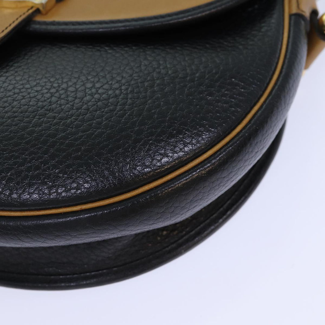 CHRISTIAN Top quality Dior Shoulder Bag Leather Black Brown Auth ti1796
