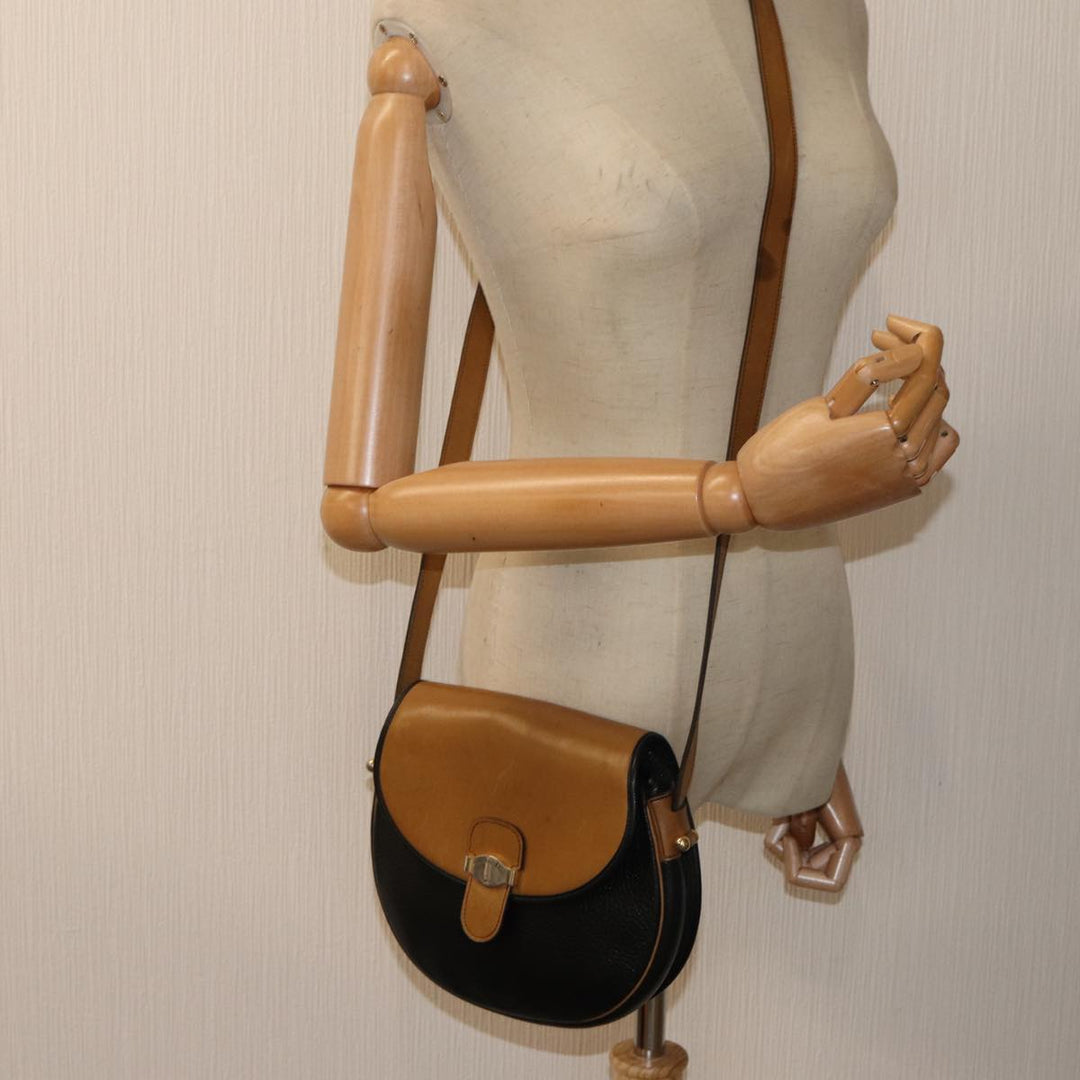 CHRISTIAN Top quality Dior Shoulder Bag Leather Black Brown Auth ti1796