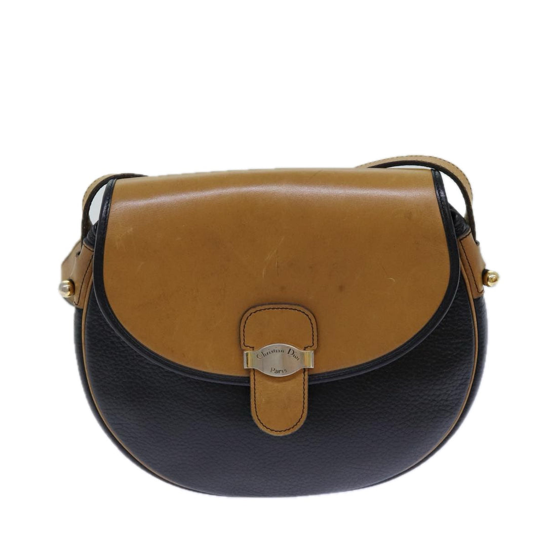 CHRISTIAN Top quality Dior Shoulder Bag Leather Black Brown Auth ti1796