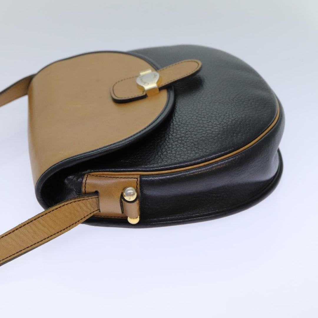 CHRISTIAN Top quality Dior Shoulder Bag Leather Black Brown Auth ti1796