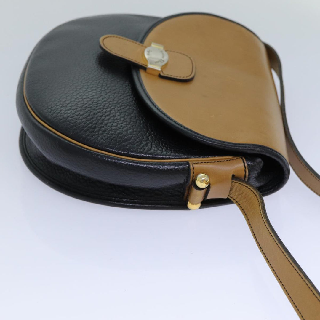 CHRISTIAN Top quality Dior Shoulder Bag Leather Black Brown Auth ti1796