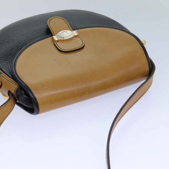 CHRISTIAN Top quality Dior Shoulder Bag Leather Black Brown Auth ti1796