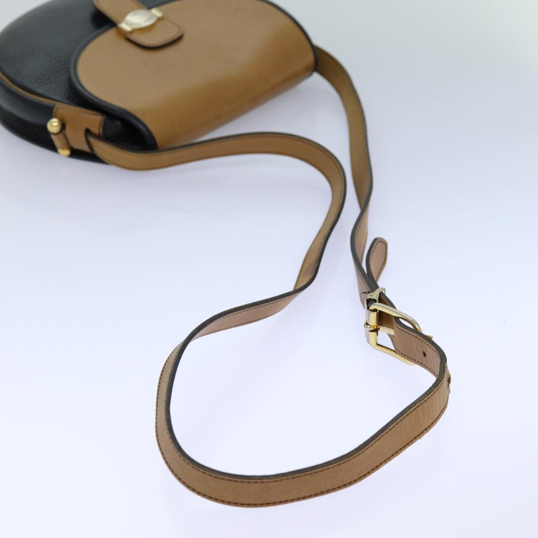 CHRISTIAN Top quality Dior Shoulder Bag Leather Black Brown Auth ti1796