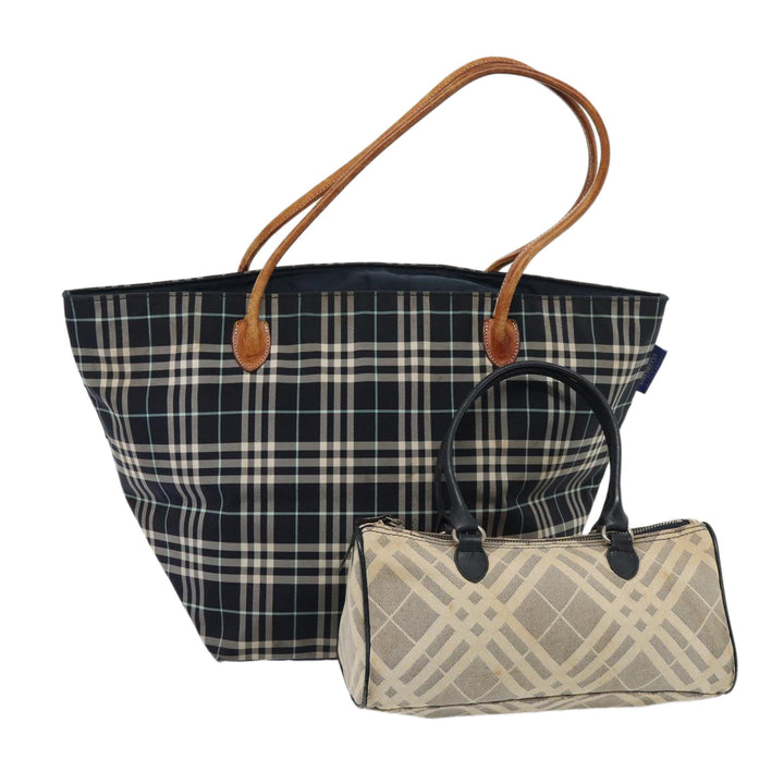 Burberry s Nova Check Blue Label Hand Bag Canvas 2Set Navy Auth ti1802