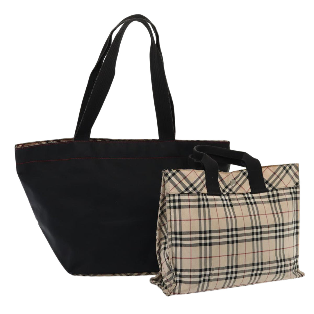 Burberry s Nova Check Blue Label Hand Bag Canvas 2Set Black Auth ti1803