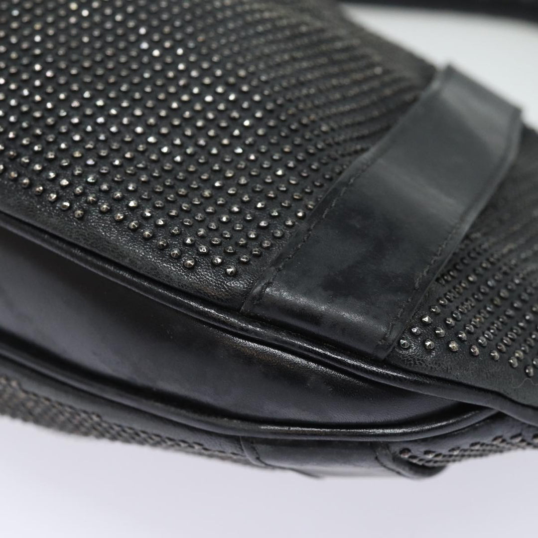 Burberry Studs Shoulder Bag Leather Black Auth ti1805