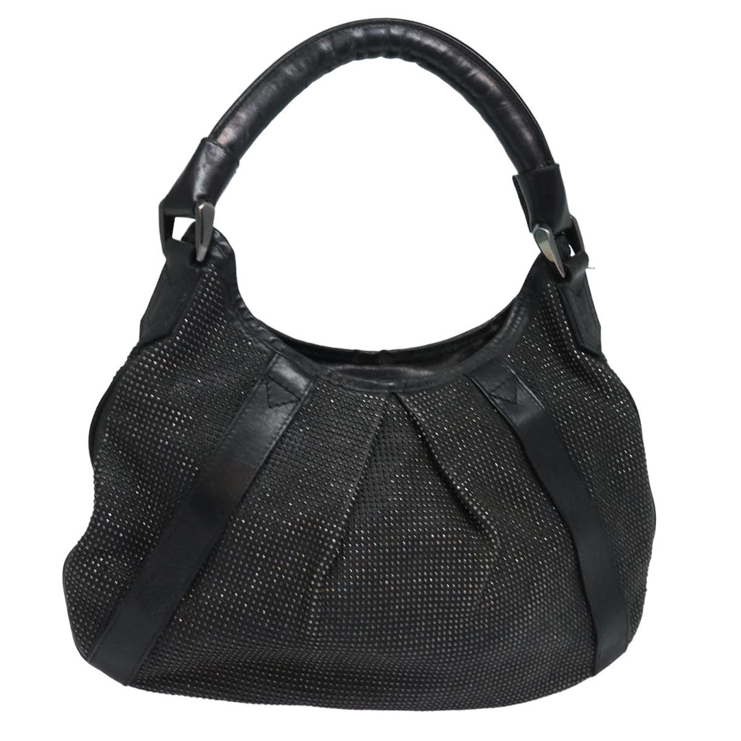 Burberry Studs Shoulder Bag Leather Black Auth ti1805