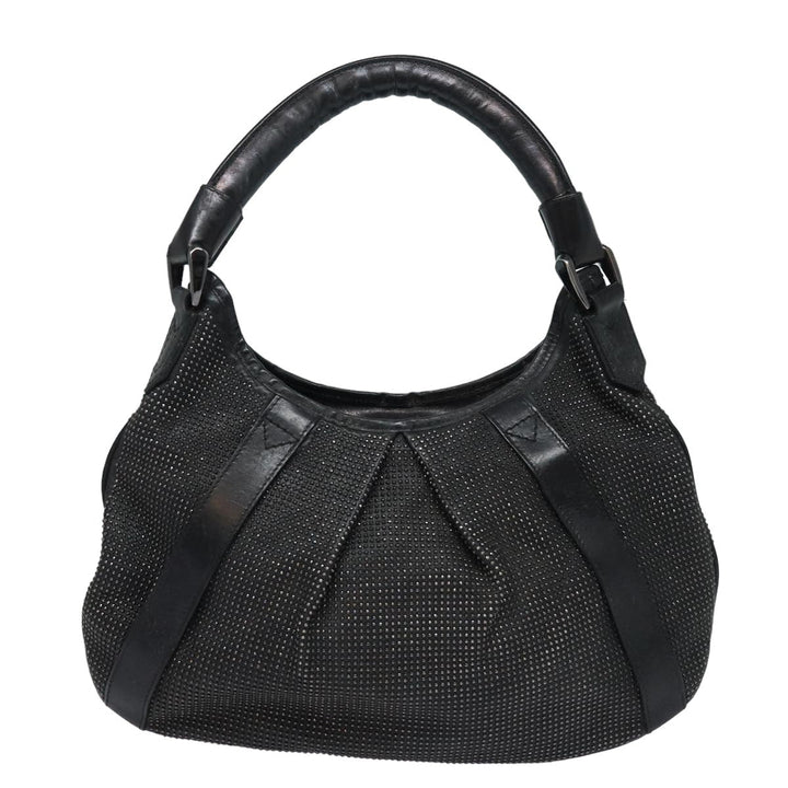Burberry Studs Shoulder Bag Leather Black Auth ti1805