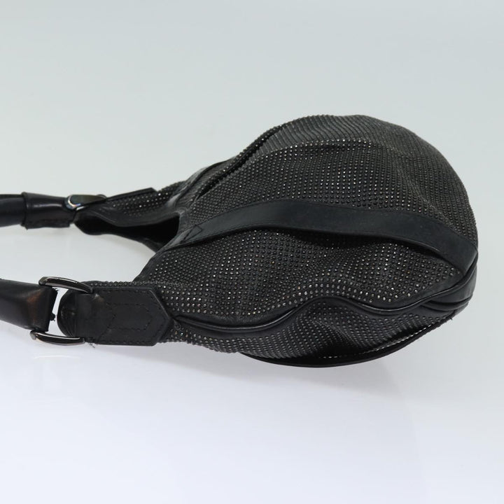 Burberry Studs Shoulder Bag Leather Black Auth ti1805