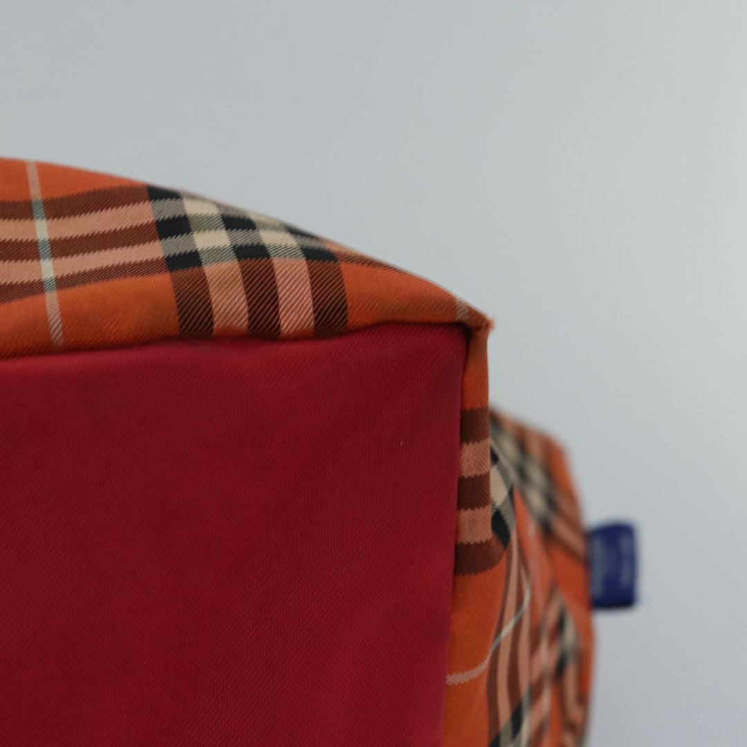 Burberry Nova Check Blue Label Tote Bag Nylon Leather Orange Brown Auth ti1814