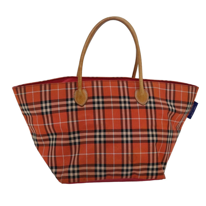 Burberry Nova Check Blue Label Tote Bag Nylon Leather Orange Brown Auth ti1814