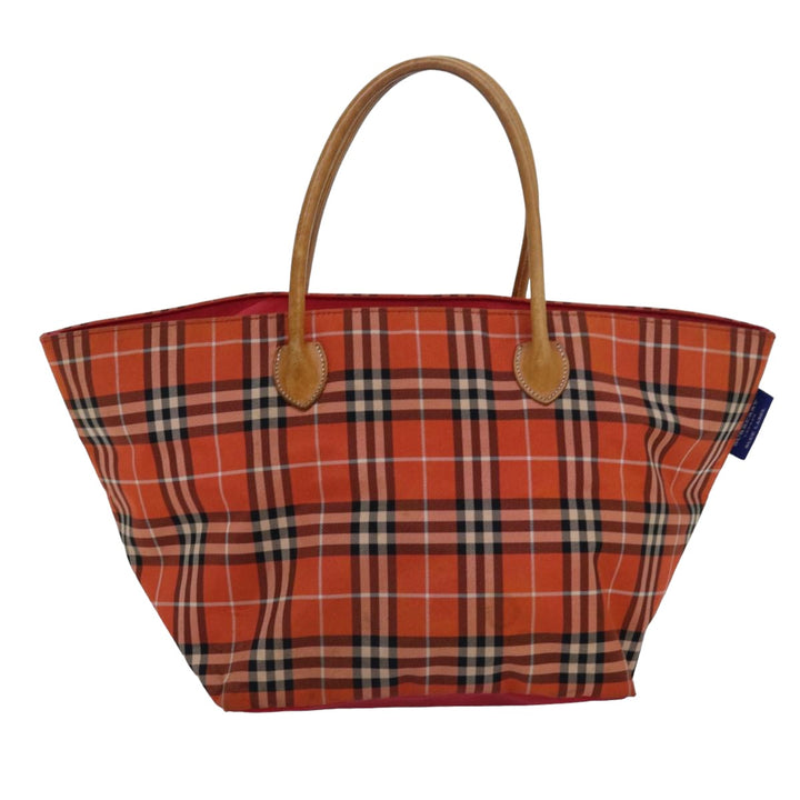 Burberry Nova Check Blue Label Tote Bag Nylon Leather Orange Brown Auth ti1814