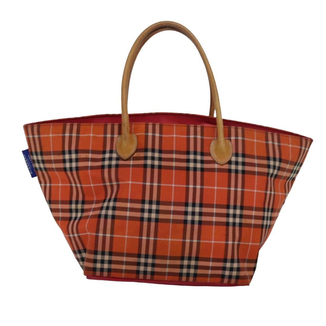 Burberry Nova Check Blue Label Tote Bag Nylon Leather Orange Brown Auth ti1814